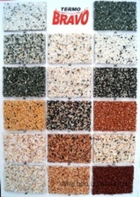 Структурная мраморная штукатурка, гранитная цветная крошка.